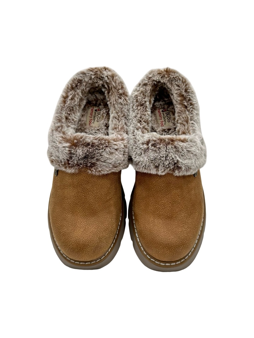 BOBS by Skechers Memory Foam Faux Fur Clogs Slippers Size 8 Brown